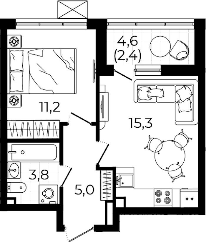 1-комнатная квартира 37.7 м², 7/7 эт., ЖК «А101 Всеволожск»